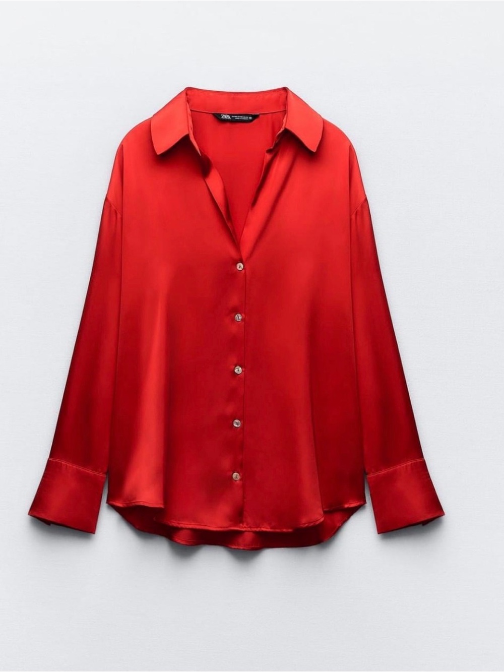 Silky Red Button-Front Blouse - Picture 3 of 4